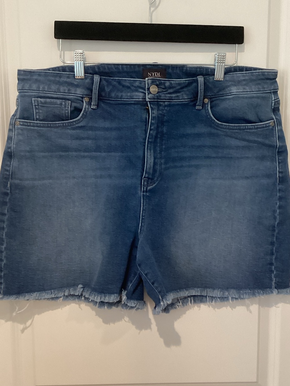 NYDJ Mid-Rise Blue Wash Denim Shorts with Raw Hem